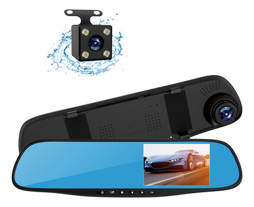 Cámara Retrovisor Dvr De Doble Lente Hd 1080p 4.3 Para Coche