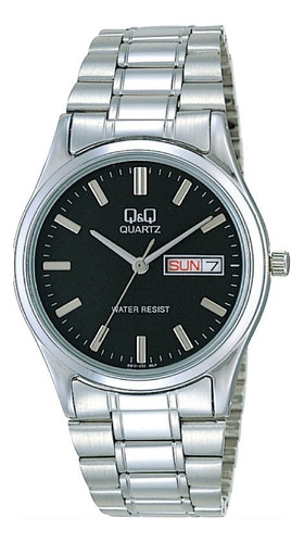 Reloj Caballero Q&q Clásico Metal Inox Hora Fecha Elegant Wr Color de la correa Plateado Color del bisel Plateado Color del fondo Negro