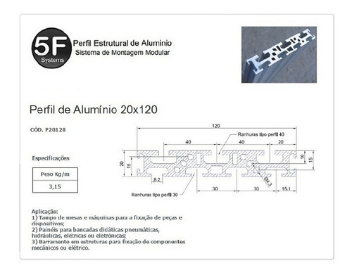 Imagem 1 de 2 de Kit 3 Perfil Estrutural 20x120x430mm