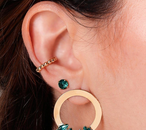 Kit 10 Piercing Argola Orelha Fake Dourado Bolinhas Atacado