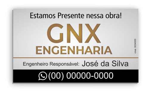 Placa Engenheiro, Para Obra Pvc2mm Kit C/4