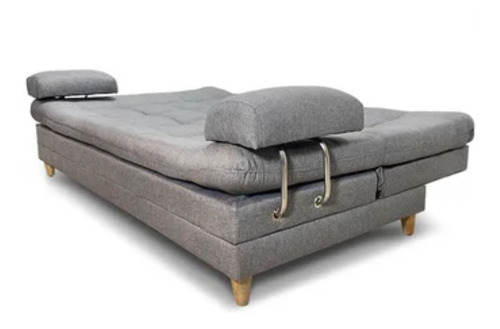 Sofacama Tous 3 Posiciones Con Brazos Tela Lino Gris + Cojin