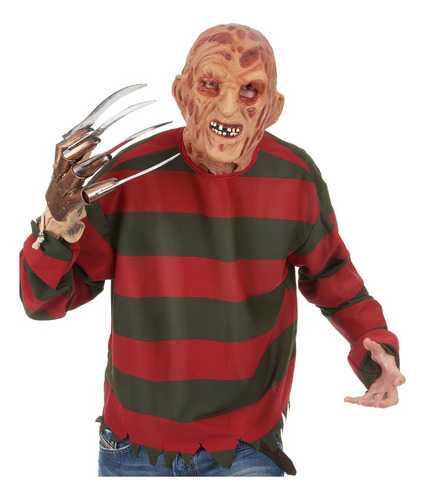 Street Freddy Krueger Costume Deluxe Overhead Mask, Rojo