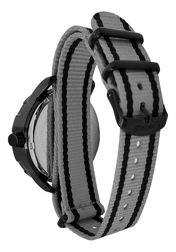 Reloj Expedition De Cuarzo Correa De Tela Steiner 42mm 3atm Correa Gris Bisel Negro Fondo Negro