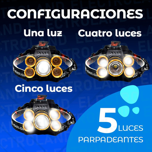 Imagen 5 de 10 de Linterna Minera Multipropósito Vincha 5 Leds Recargable Usb