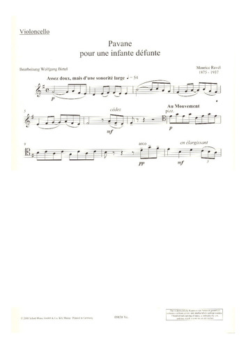 M. Ravel: Pavane Pour Une Infante Defunte Fur Cello Und Klav
