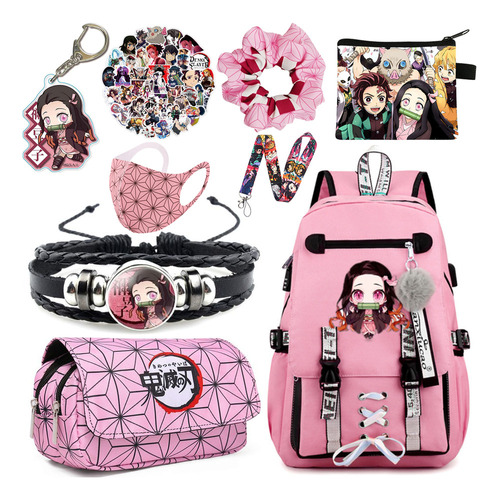 Juego De 9 Mochilas Nezuko, Mochila Escolar, Estuche Para Ad