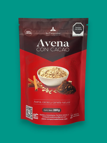 Avena Con Cacao Premium Sin Azúcar 250g La Campesina