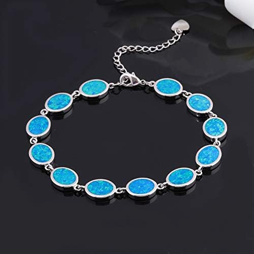 Cinily Pulsera De Ópalo De Fuego Azul Chapada En Oro Blanco