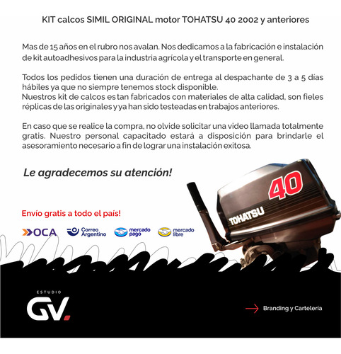 Kit De Calcos Motor Tohatsu 40 Mod. Hasta 2002