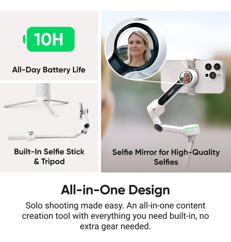 Gimbal Para Teléfono Insta360 Flow 2 Pro, Gris, Con Rastread