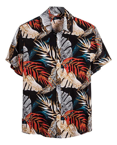 Camisa Hawaiana Étnica De Manga Corta Con Estampado De Moda