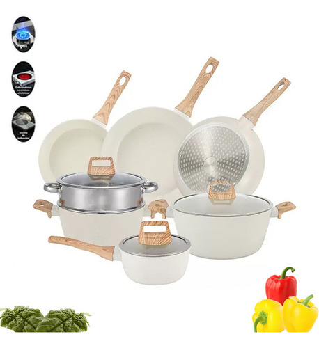 Bateria De Cocina Juego De Ollas Y Sarten 9 Piezas Blanco Makayla