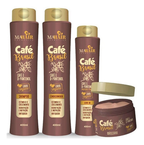 4 Kit Tratamento Capilar Café Brasil Linha Vegana Mahair