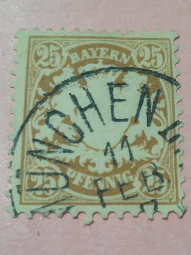 Alemania Baviera Bayern Estampilla 1881 25 Pf Yvert 52