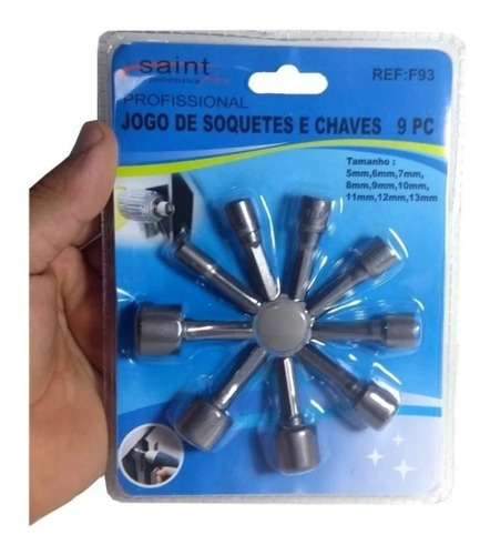 Imagem 2 de 2 de Chave Soquete Parafusadeira Jogo 9 Peças Aço F-93 Saint