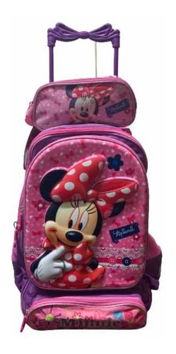 Pack Escolar Minnie Mouse Mochila Con Ruedas Lonchera Estuch