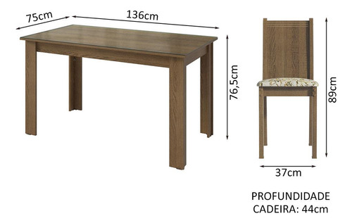 Sala Jantar Mesa Tampo Vidro 4 Cadeiras Kiara Madesa Rlb Cor Rustic/LÃrio Bege Desenho do tecido das cadeiras Liso