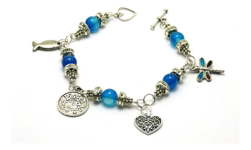 Pulsera Zodiacal Piscis Piedra Color Azul Broche Ref:020