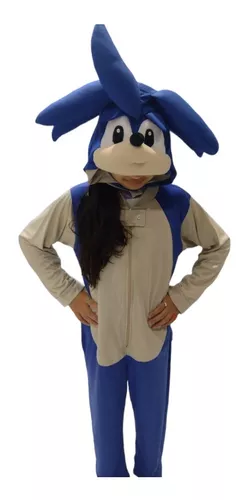 Macacão Pijama Infantil Fantasia Sonic Azul 4 a 12 Anos - Frete