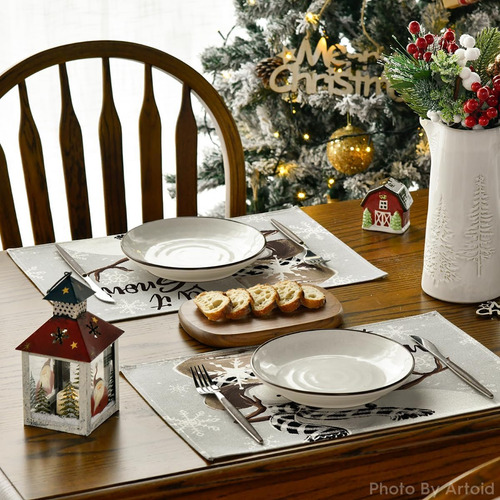 Decoracion Navideña De 8 Piezas Manteles Diseño Snowman Silver