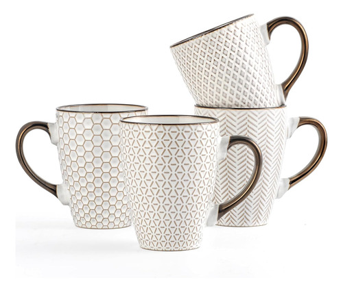 Juego De 4 Tazas De Café, Tazas De Café De Cerámica Con Reli