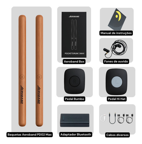 Bateria Eletrônica Virtual Aeroband Pd02 Max Pocketdrum Sem Fio Completa Original Bateria Invisível