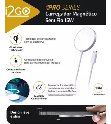 Carregador sem fio magnético 15W I2GO branco - Carregadores - Espaço Case -  Loja Acessórios Celular Maceió