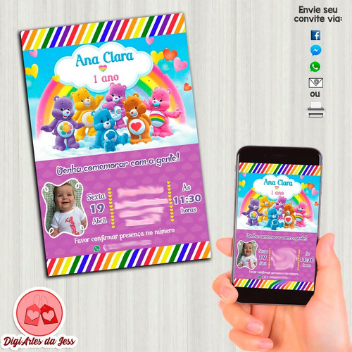 Imagem 1 de 2 de Convite Digital - Ursinhos Carinhos (personalizado)