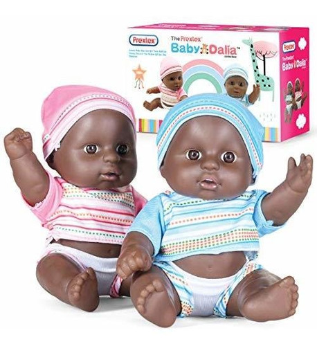 Prextex Mini Twin Black Baby Doll Set - Juego De Muñecas Afr