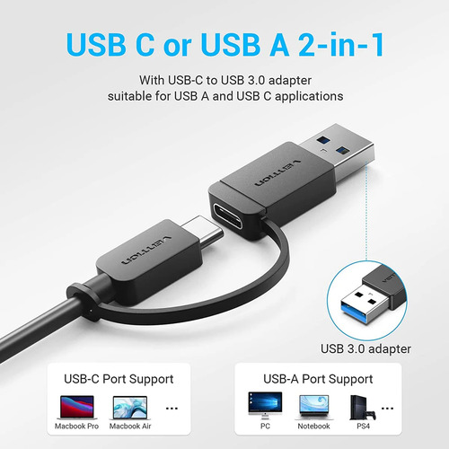 Vention CHTBB Hub Adaptador Usb Y Usb C 4 Puertos 3.0 + Micro Usb