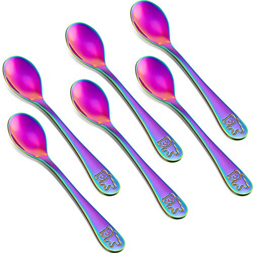 6 Pieces Rainbow Kids Spoons Stainless Steel Rainbow Ki...