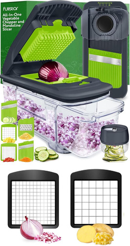 Picador De Verduras Todo En 1 (6 En 1, Gris/verde) Y Juego D