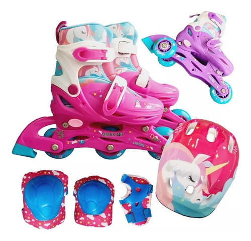 Roller Patin 2 En 1 Extensibles Unicornio + Proteccion Casco