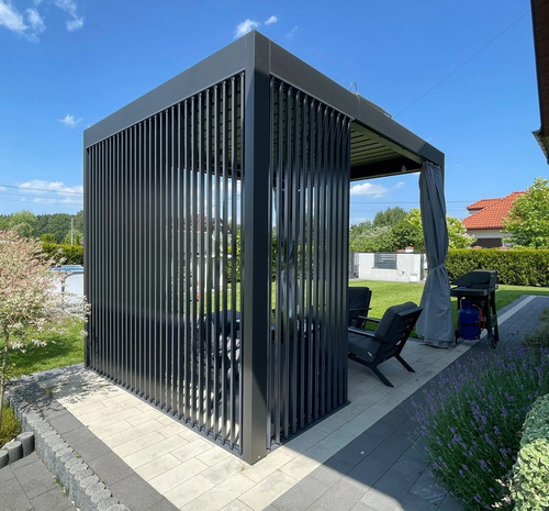 Mecanismo Regulable + Madera! Pérgola Quincho 10 Aletas Negro