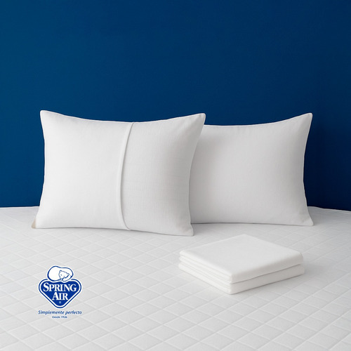 Kit De Descanso Spring Air 2 Almohadas + Protector + Sábanas Blanco Liso Queen