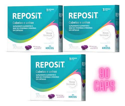 Reposit Cabelos E Unhas 90 Gel Caps Kress Fortalecedor Sabor Sem Sabor