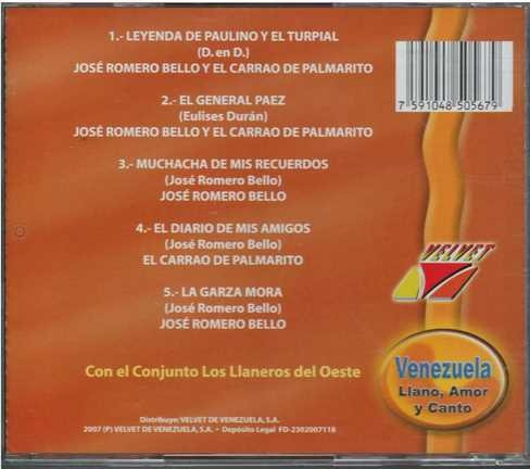 Cd - Jose Romero Bello Y El Carrao / Leyenda De Paulino