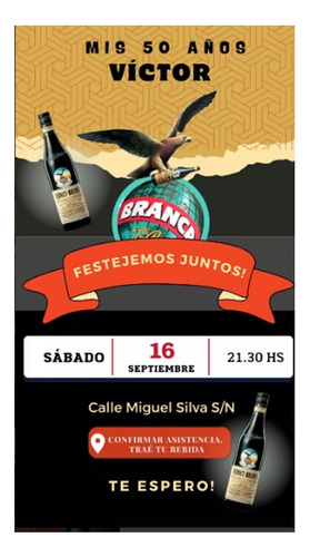 Invitación Digital Tarjeta Adultos Fernet Branca P/ Whatsapp