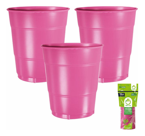 Vaso desechable de Plástico 12 Oz. Marca Party is on Color Magenta - 20 Piezas