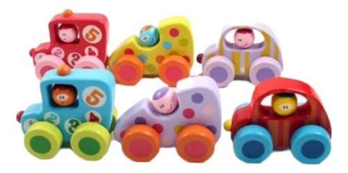 Pack 4 Mini Carro Vehículo De Madera Juego Didactico Niños