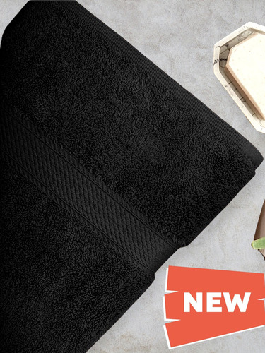Toalla De Baño Unisex 100% Algodón Amplia Secado Rápido Negro Lisa