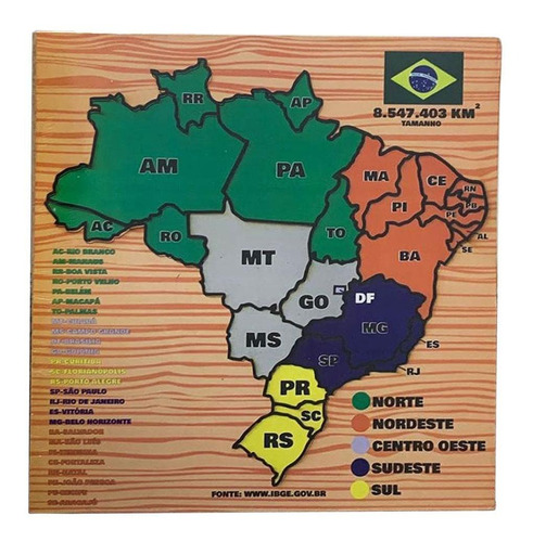 Quebra-cabeça Mapa Do Brasil Brinquedo Educativo Em Mdf