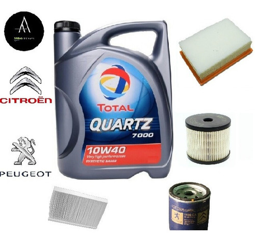 Kit 4 Filtros + Aceite Total 7000 Peugeot 307 2.0 Hdi Orig