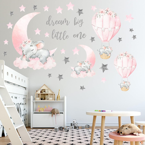 Pegatinas De Pared Elefante Luna Globo Deaire Estrellas Gris