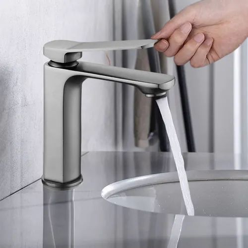 Grifería Lavamanos Monocontrol Baja Gunmetal Antihuellas Met Acabado Mate Color Gris