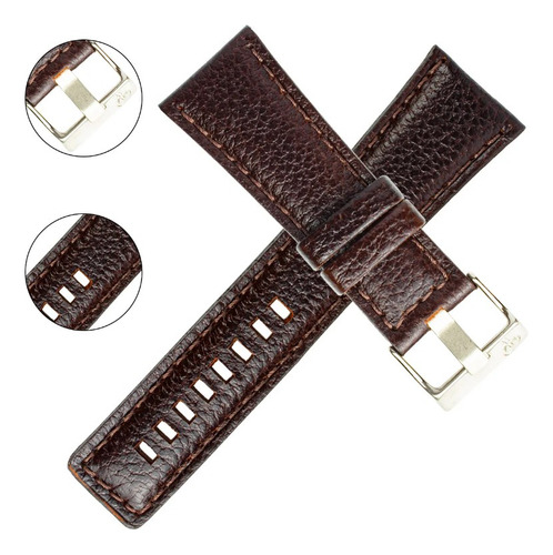 Pulseira 24mm Couro Legítimo Compatível Com Relógio Invicta Cor Marrom