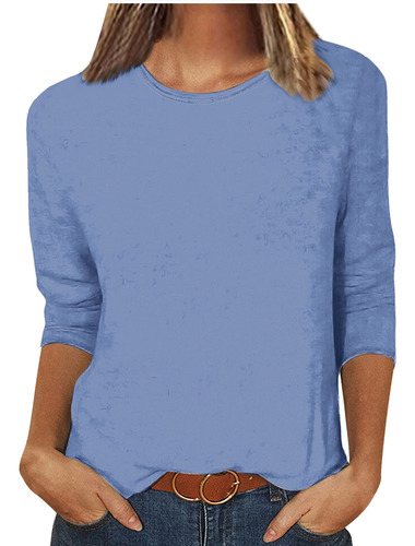 Camiseta Lisa A La Moda Para Mujer, Blusa Redonda Con Mangas
