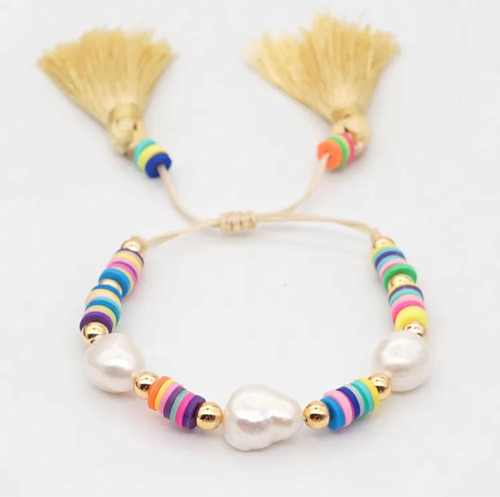 Pulsera Con Borla Y Perlas De Río