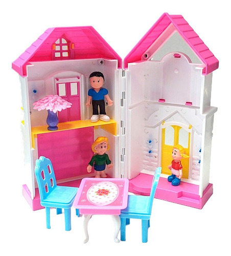 Set Casa Casita Muñecos De Goma Accesorios Y Muebles 12 Pzs